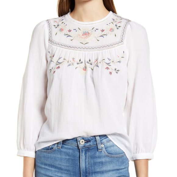 lucky brand embroidered yoke top